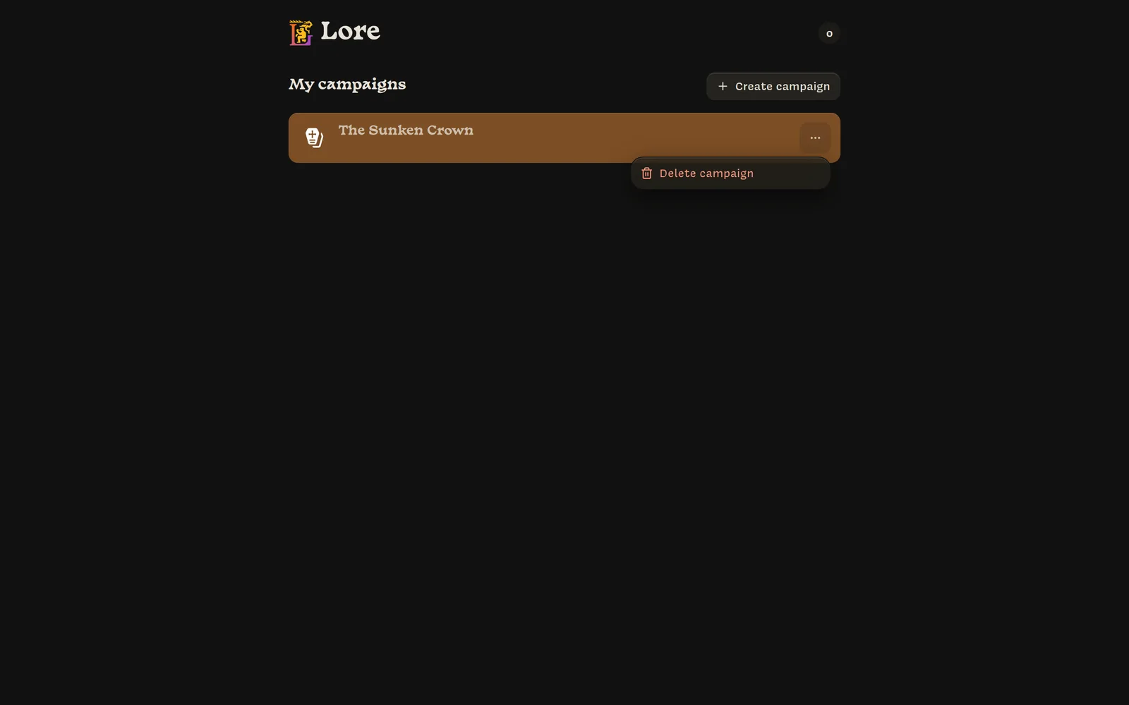 The campaign card's menu, showing Delete campaign