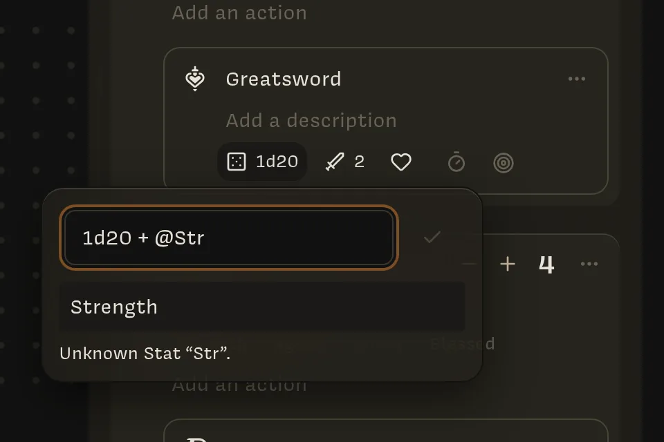 Typing @Str in the formula editor shows Strength as a suggestion