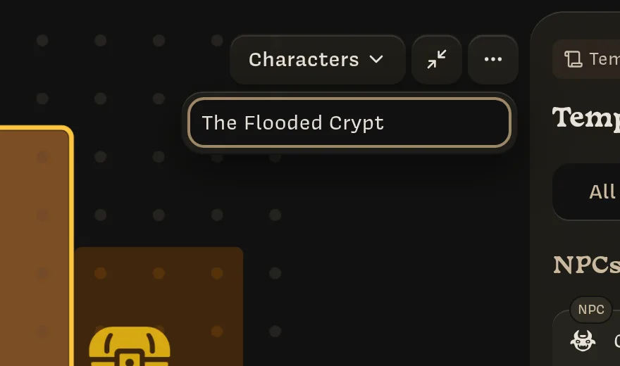 The map options menu with the name field set to The Flooded Crypt