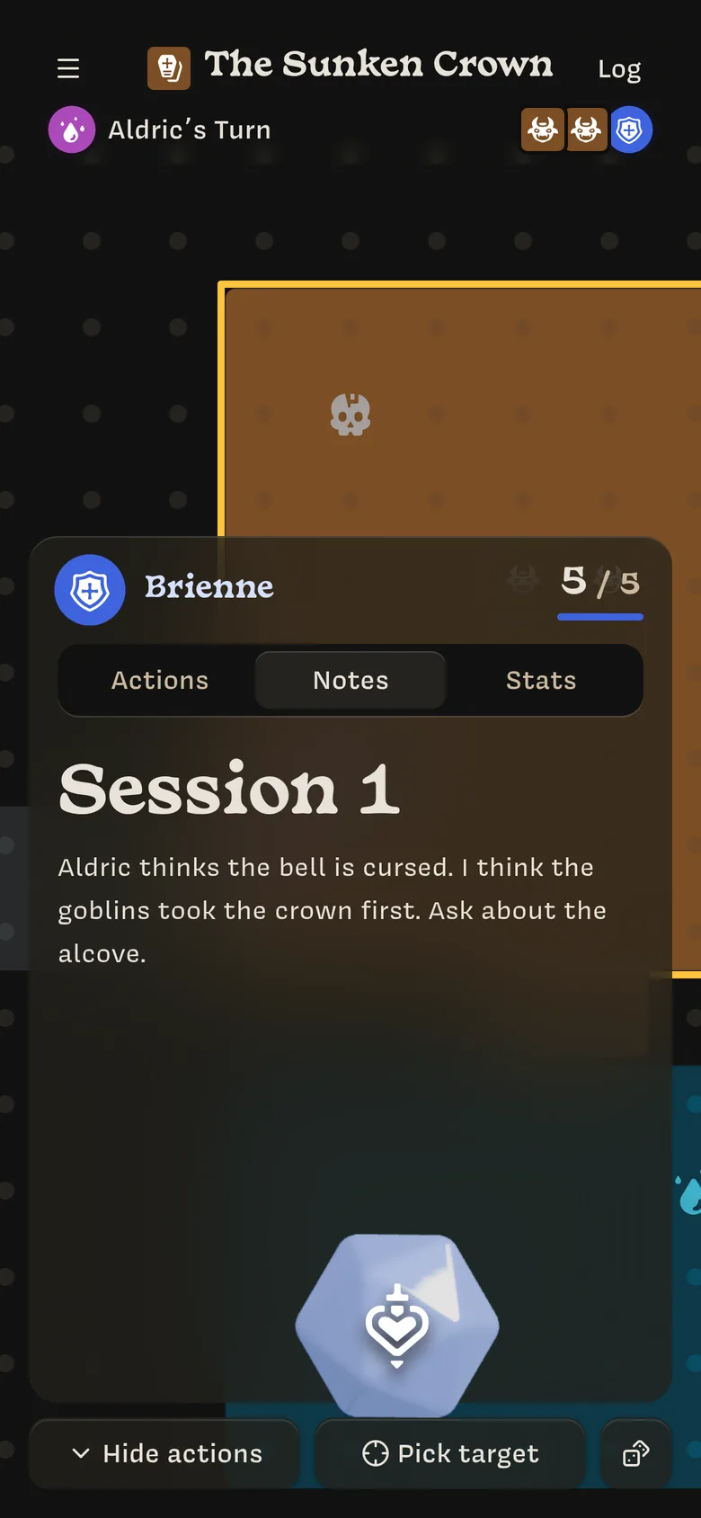 A journal page titled Session 1 with a short entry